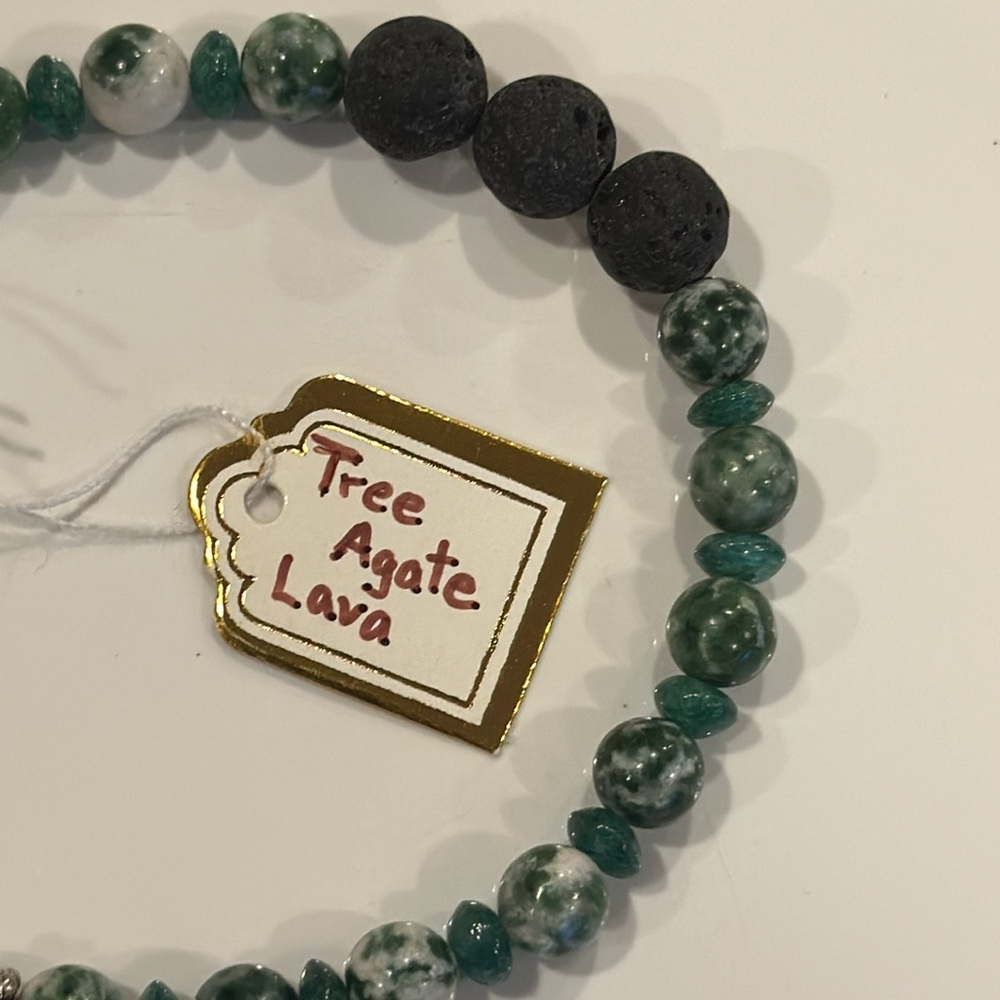 Handcrafted artisan bracelet made with authentic genuine tree agate gemstones.